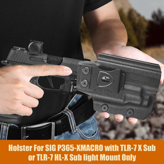 WARRIORLAND IWB Kydex Holster for Sig P365-XMACRO with TLR-7 X Sub or TLR-7 HL-X Sub, Light-Bearing Design, Optics Cut, Adjustable Cant & Posi-Click Retention, Right Hand Draw