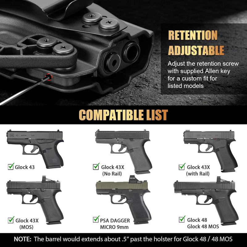 Load image into Gallery viewer, Glock 43 / 43X / 43X MOS IWB &amp; OWB Holster - Optics Ready, Adj. Retention/Cant/Height, Removable Claw + Paddle, No Light/Laser, Right Hand - WARRIORLAND
