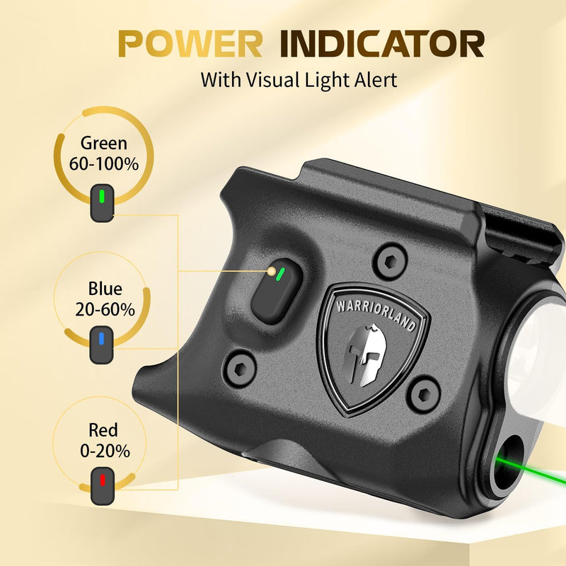 Load image into Gallery viewer, WARRIORLAND Pistol Light Laser &amp; Holster Fit for Springfield Hellcat 3″ MICRO-COMPACT, Compact 150-Lumen Trigger Mounted Tactical Weapon Light with Green Laser White LED &amp; IWB Holster, Power Indicator
