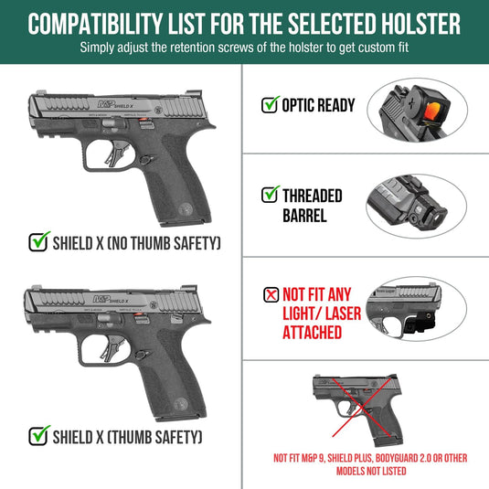 WARRIORLAND IWB Kydex Holster, Fits S&W M&P SHIELD X with Claw, Optic Cut, Adj. Retention