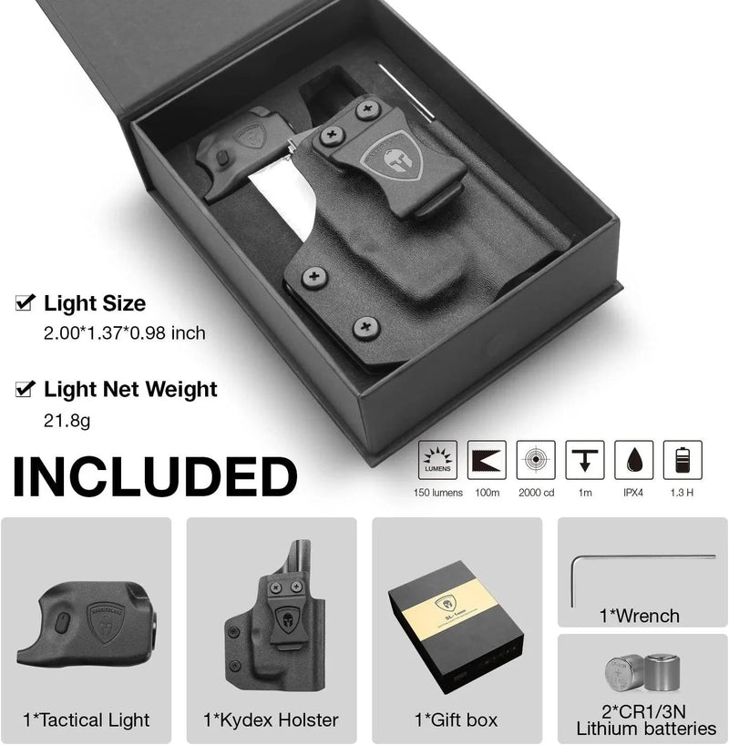 Load image into Gallery viewer, WARRIORLAND Mini Gun Light with Kydex Holster Tailored Made: G42 Pistol, 150 Lumens G42 Handgun Light, LED Tactical Flashlight SL-1 Pistol Light
