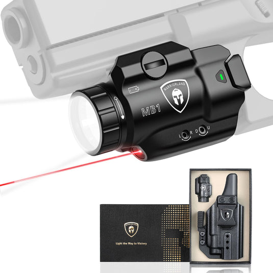 WARRIORLAND MB1 500 Lumens Portable Universal Rail Mounted Weapon Light - Red Laser & White LED Combo with Glock 17/19 Claw Holster - Three Operation Modes & Power Indicator MB1w/Glock G17/G19