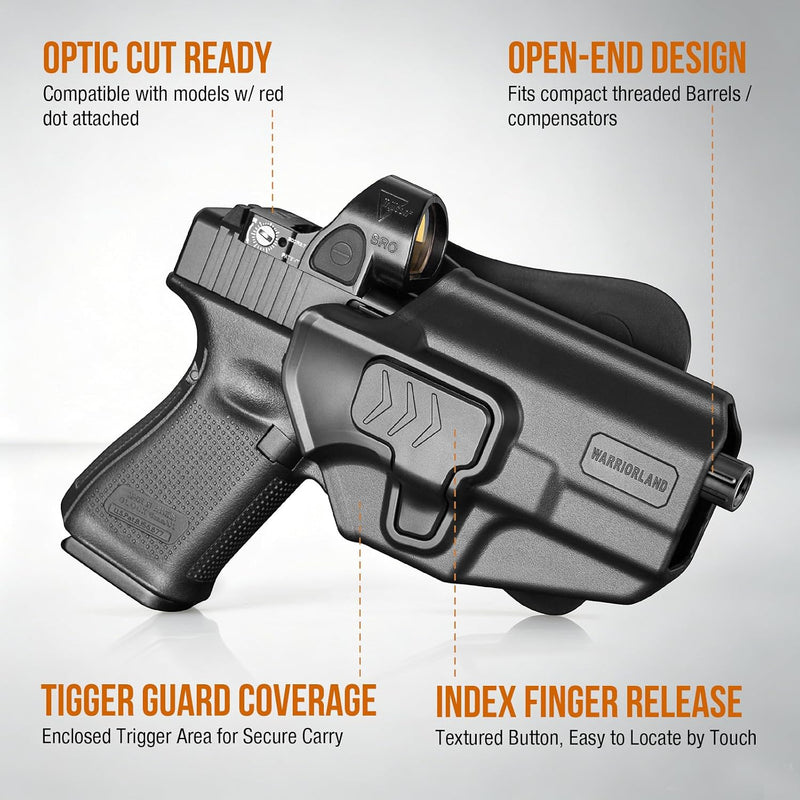 Load image into Gallery viewer, WARRIORLAND  Level II Index Finger Release Paddle Holster, Fits Glock 19/45 Gen3-6 &amp; 23/26 Gen3-5 &amp;19X/44 Also Fits Ruger RXM, PSA Dagger Compact, Glock 19X V/ 23V/26V/ 44V/45V, Optic Cut, Adj. Cant
