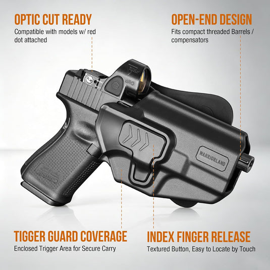 WARRIORLAND  Level II Index Finger Release Paddle Holster, Fits Glock 19/45 Gen3-6 & 23/26 Gen3-5 &19X/44 Also Fits Ruger RXM, PSA Dagger Compact, Glock 19X V/ 23V/26V/ 44V/45V, Optic Cut, Adj. Cant