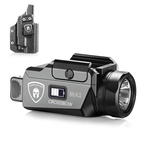 WARRIORLAND Crossbow MA2 Universal Rail Mounted 800 Lumens Pistol Light with P320 Compact M18 IWB Kydex Holster Combo, Magnetic USB Charging Tactical Light with Screen Displays Battery Status ‎WARRIORLAND