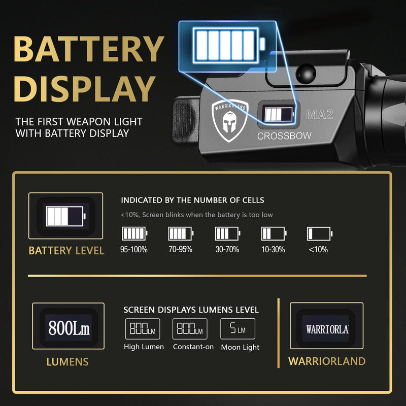 Load image into Gallery viewer, WARRIORLAND Crossbow MA2 Universal Rail Mounted 800 Lumens Tactical Light with Taurus G2C/G3C IWB Kydex Holster Combo, Magnetic USB Charging Pistol Light with Screen Displays Battery Status
