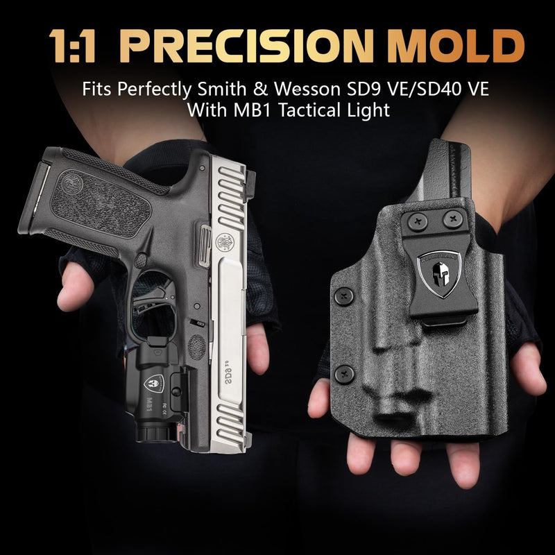 Load image into Gallery viewer, WARRIORLAND MB1 500 Lumens Portable Universal Rail Mounted Weapon Light -Red Laser &amp; White LED Combo with S&amp;W SD9 VE/SD40 VE Kydex Holster-Three Operation Modes &amp; Power Indicator MB1w/SD9 Holster
