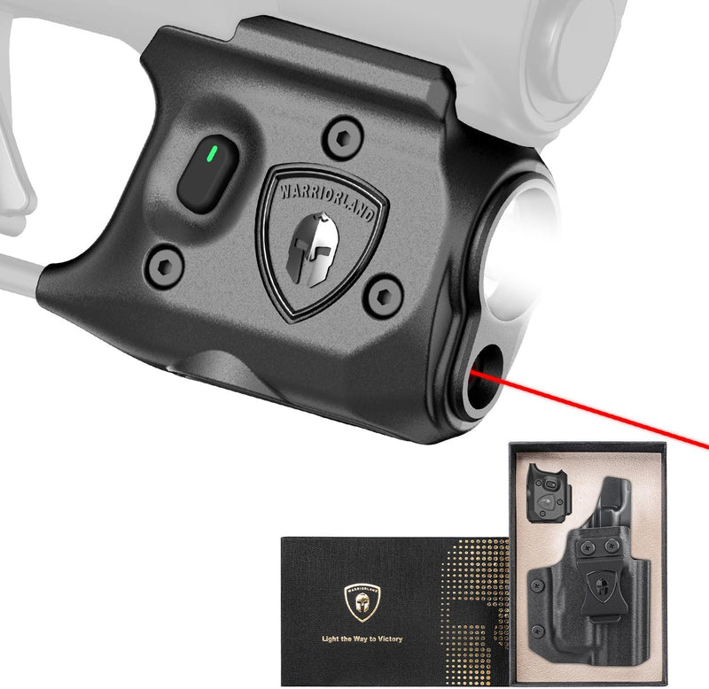 Load image into Gallery viewer, WARRIORLAND Pistol Light Laser &amp; Holster Fit for Springfield Hellcat 3″ Micro-Compact, Compact 150-Lumen Trigger Mounted Tactical Weapon Light with Red Laser White LED &amp; IWB Holster, Power Indicator

