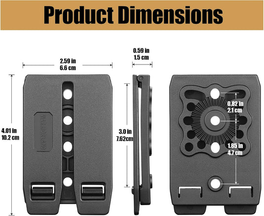 MOLLE Holster & Mag Pouch Adapter (3-Inch) - WARRIORLAND Heavy-Duty Tactical Clip for Holsters, Pouches, Taser X7/X26P, Sheaths & Backpacks, w/Mount Screw & Nut Kit, 1 Pack