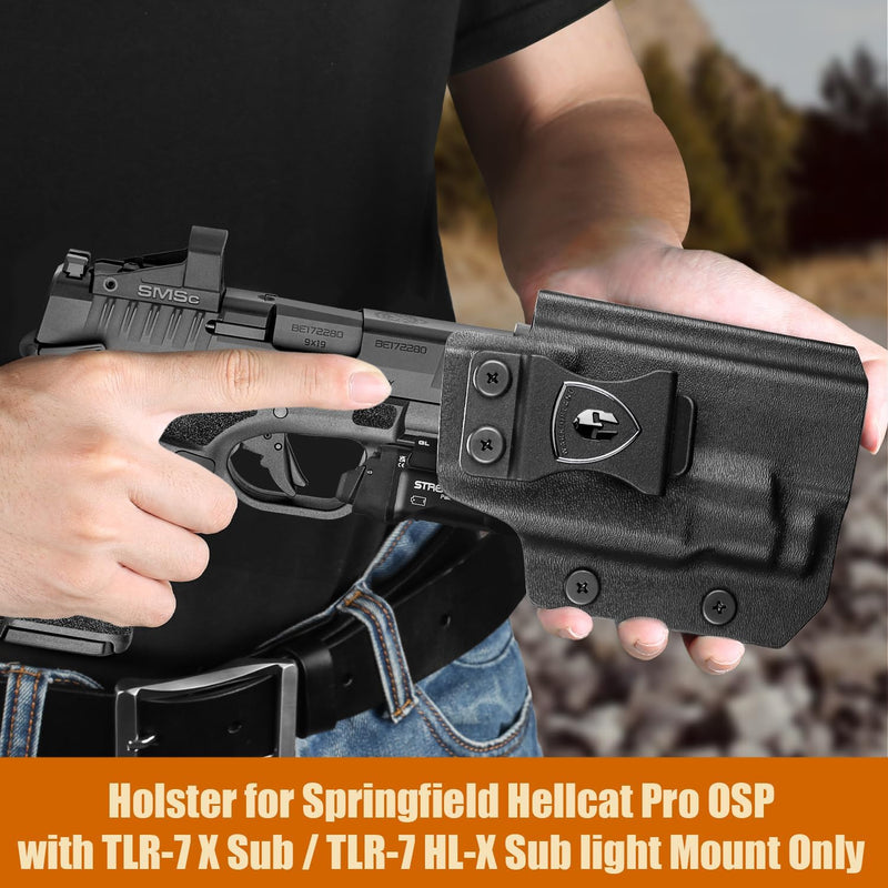 Load image into Gallery viewer, WARRIORLAND IWB Kydex Holster for Hellcat Pro OSP with TLR-7 X Sub or TLR-7 HL-X Sub, Light-Bearing Design, Optics Cut, Adjustable Cant &amp; Posi-Click Retention, Right Hand Draw
