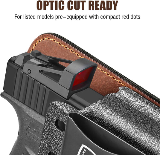 WARRIORLAND IWB Hybrid Holster for Glock 43 · 43 MOS · 48 · 43X · 48 MOS - Optic Cut, Ultimate Comfort Leather-Back, Adjustable Cant/Height/Retention, Appendix Concealed Carry, Right Hand Draw