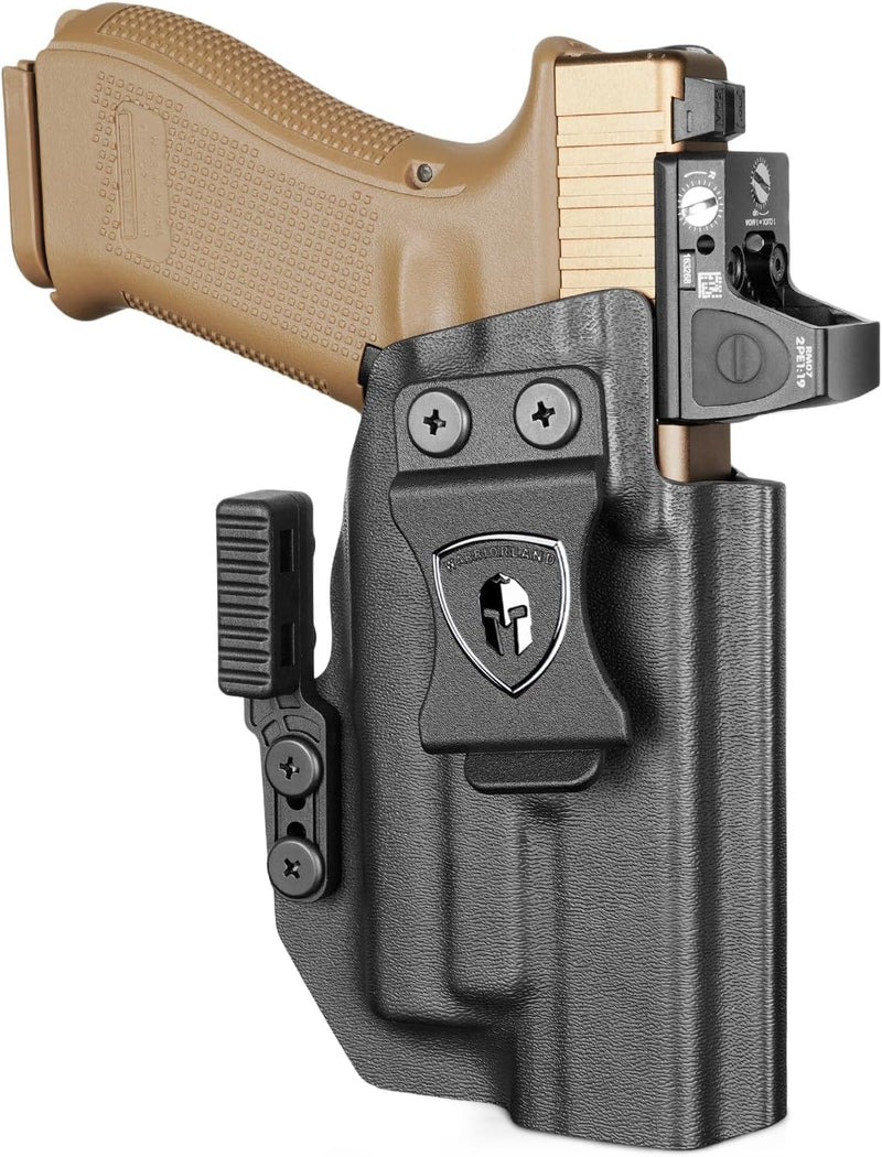 Load image into Gallery viewer, Glock 17/19 Gen3-6 / G19X / 44/45 / G34 Gen4-5 IWB Kydex Holster w/Claw - Olight PL Mini 2 Valkyrie Light Bearing, Optic Cut, Adj. Retention &amp; Cant, Right Hand - WARRIORLAND
