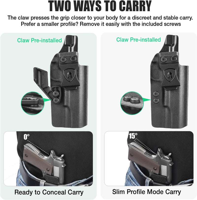 Load image into Gallery viewer, WARRIORLAND IWB Kydex Holster w/Claw &amp; Optic Cut for 5&quot; No-Rail 1911 (Colt · Kimber · Springfield · Ruger · S&amp;W · Sig · RIA · Tisas) - Concealed Carry, Adjustable Cant &amp; Retention, Right Hand Draw
