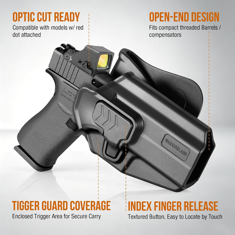 Load image into Gallery viewer, WARRIORLAND Level II Index Finger Release Paddle Holster, Fits Glock 43X/ 43X MOS/ 43 &amp; Glock 48/48 MOS / PSA Dagger Micro, Optic Cut, Adj. Cant &amp; Retention, Right Hand
