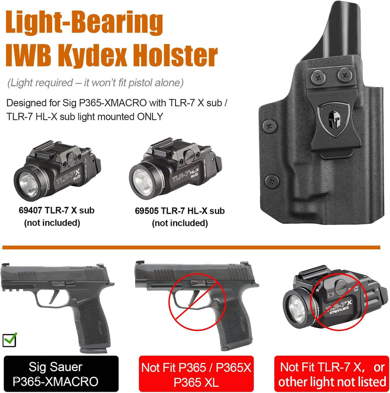 Load image into Gallery viewer, WARRIORLAND IWB Kydex Holster for Sig P365-XMACRO with TLR-7 X Sub or TLR-7 HL-X Sub, Light-Bearing Design, Optics Cut, Adjustable Cant &amp; Posi-Click Retention, Right Hand Draw
