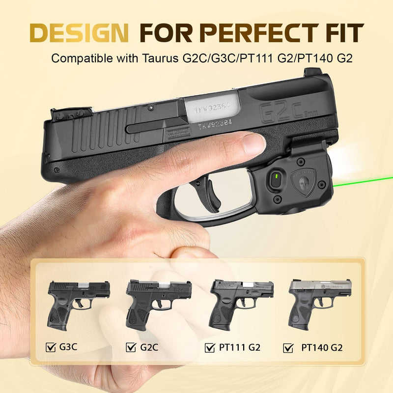 Load image into Gallery viewer, WARRIORLAND Pistol Light Laser &amp; Holster Fit for Taurus G2C/ G3C/ PT111 G2 / PT140 G2, Compact 150-Lumen Trigger Mounted Tactical Weapon Light with Green Laser White LED &amp; IWB Holster, Power Indicator
