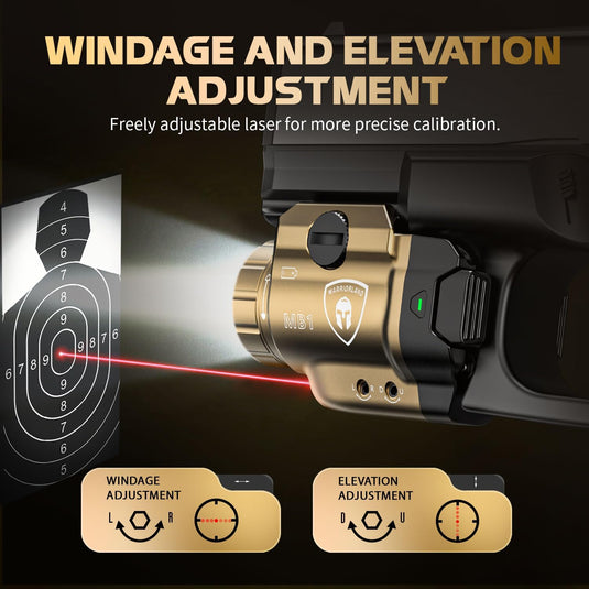 WARRIORLAND FDE MB1 Pistol Light & Holster Combo, Fit for Glock 20/21/22 Gen 3-5 & Glock 34 Gen 4, Compact 500-Lumen Rail Mounted Tactical Weapon Light with Red Laser & White LED, Power Indicator