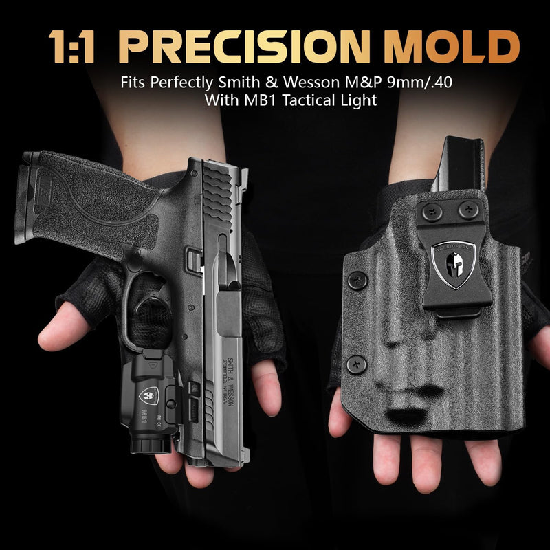 Load image into Gallery viewer, WARRIORLAND MB1 500 Lumens Portable Universal Rail Mounted Weapon Light-Red Laser&amp;White LED Combo with S&amp;W M&amp;P 9mm/.40 Kydex Holster-Three Operation Modes&amp;Power Indicator MB1w/MP9 Holster(Not fit S&amp;W M&amp;P Shield)
