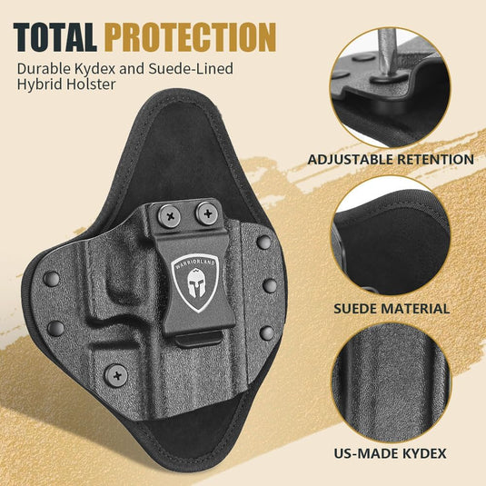 WARRIORLAND Universal Hybrid IWB Gun Holster for Glock 17 19 43X MOS, Sig P320, Taurus G2C, M&P M2.0, Springfield, CZ, Ruger & More – Kydex + Nylon Concealed Carry, Optic Cut, Adj. Cant & Retention