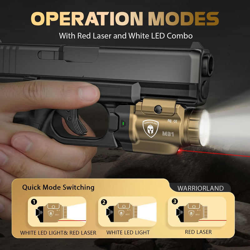 Load image into Gallery viewer, WARRIORLAND 500-Lumen FDE MB1 Pistol Light and IWB Kydex Holster, Fit for Springfield Hellcat Pro, Rail Mounted Tactical Weapon Light with Red Laser &amp; White LED, Power Indicator
