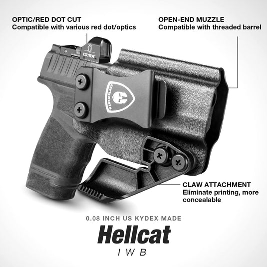 WARRIORLAND Hellcat Pro Kydex Holster with 1.75" Metal Clip for IWB Concealed Carry, Optics Cut, Adjustable Retention