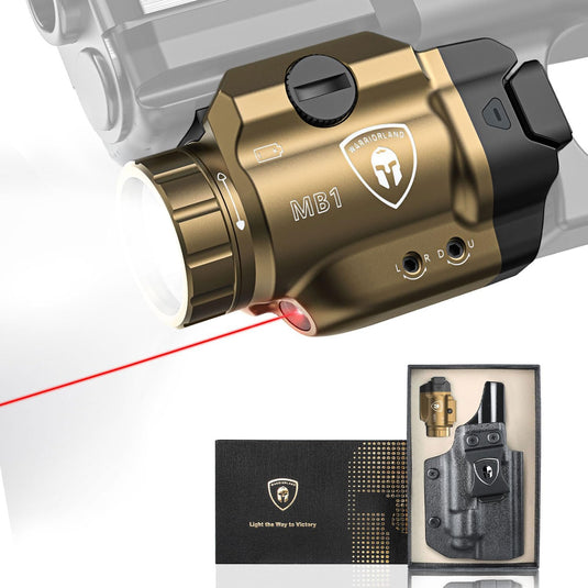 WARRIORLAND 500-Lumen FDE MB1 Pistol Light and IWB Kydex Holster, Fit for Springfield Hellcat Pro, Rail Mounted Tactical Weapon Light with Red Laser & White LED, Power Indicator