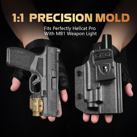 WARRIORLAND 500-Lumen FDE MB1 Pistol Light and IWB Kydex Holster, Fit for Springfield Hellcat Pro, Rail Mounted Tactical Weapon Light with Red Laser & White LED, Power Indicator