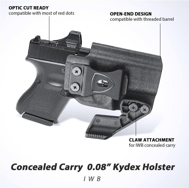 Load image into Gallery viewer, Glock 26  / 𝟮𝟳 / 𝟯𝟯 (𝗠𝗢𝗦)  IWB Kydex Holster - WARRIORLAND Optic Cut + Claw, Right-Hand Concealed Carry
