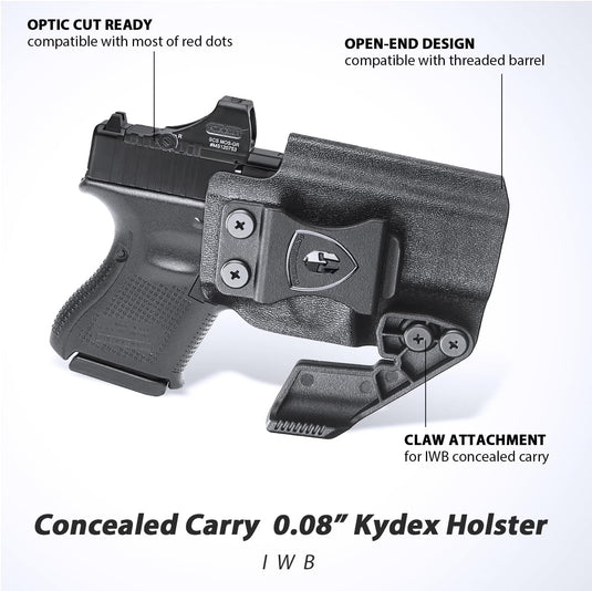Glock 26  / 𝟮𝟳 / 𝟯𝟯 (𝗠𝗢𝗦)  IWB Kydex Holster - WARRIORLAND Optic Cut + Claw, Right-Hand Concealed Carry