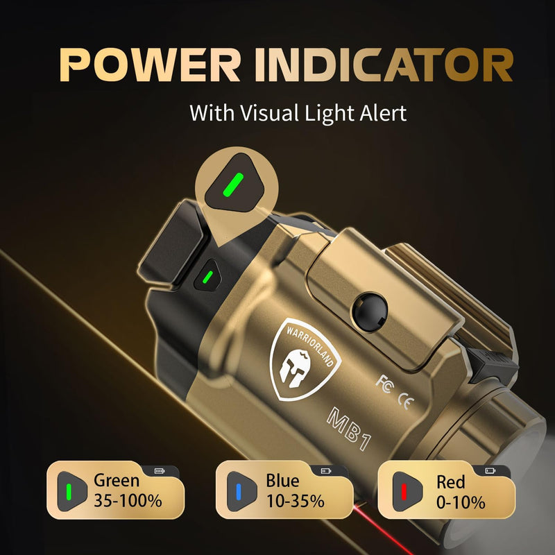 Load image into Gallery viewer, WARRIORLAND 500-Lumen FDE MB1 Pistol Light and IWB Kydex Holster, Fit for Springfield Hellcat Pro, Rail Mounted Tactical Weapon Light with Red Laser &amp; White LED, Power Indicator
