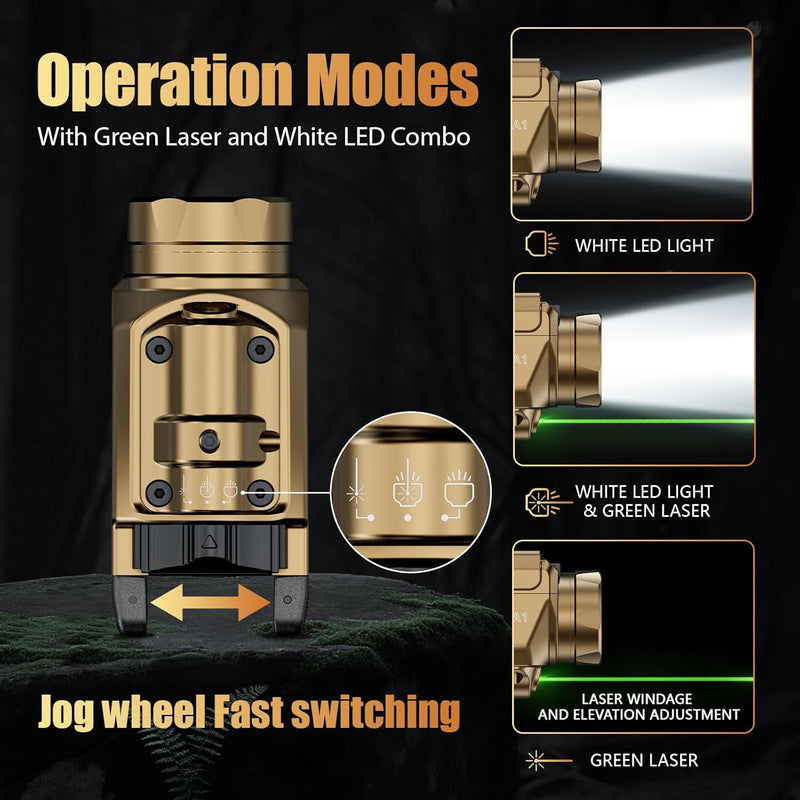 Load image into Gallery viewer, WARRIORLAND FDE MA1 800 Lumens Rail Mounted Universal Pistol Light, Combo Custom Holster for Glock 17/19 Gen 3-5 &amp; Glock 34 Gen 4-5 &amp; 18/19X/ 44/45 &amp; MOS, Rechargeable | Screen Power Status
