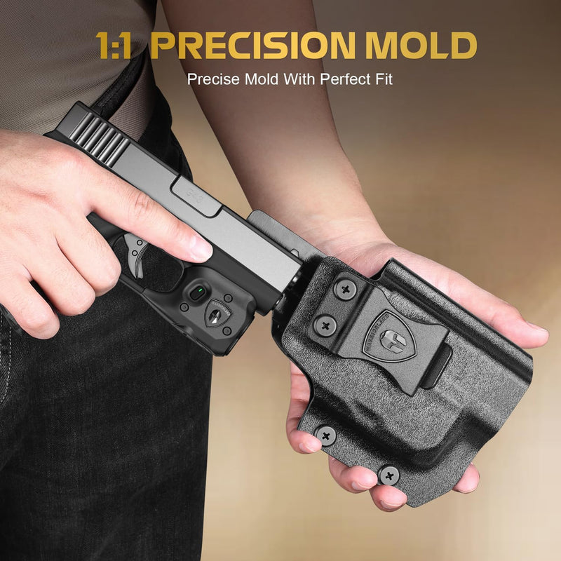 Load image into Gallery viewer, WARRIORLAND Pistol Light Laser &amp; Holster Fit for Glock 43 / 43X (No Rail Version), Compact 150-Lumen Trigger Mounted Tactical Weapon Light with Green Laser White LED &amp; IWB Holster, Power Indicator
