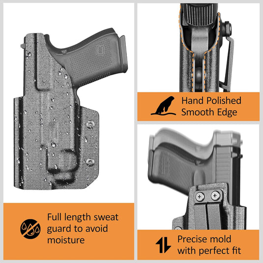IWB Kydex Holster for Glock 19 with TLR7/ TLR7A, Fit Glock 17/19 Gen 3-5, 23/32 Gen 3-4 & 19X/ 44/45, Inside Waistband Conceal Carry, Optic Cut, Adj. Cant & Retention, Right Hand