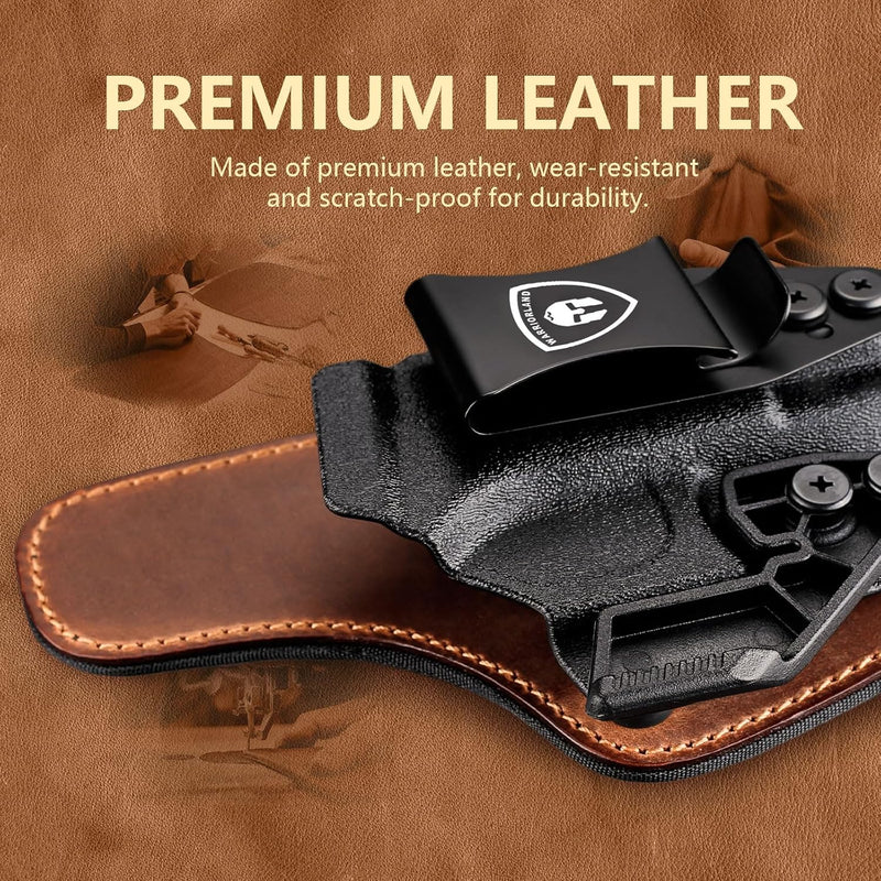 Load image into Gallery viewer, WARRIORLAND IWB Hybrid Holster Compatible with Glock 17/19/22/23 Gen 3-5, Glock 31/32 Gen 3-4, Glock 19X/44/45, Concealed Carry Polymer &amp; Leather Holster with Claw/Optics Cut Ready, Right Hand（Brown）
