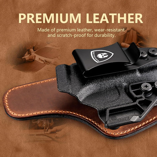 WARRIORLAND IWB Hybrid Holster Compatible with Glock 17/19/22/23 Gen 3-5, Glock 31/32 Gen 3-4, Glock 19X/44/45, Concealed Carry Polymer & Leather Holster with Claw/Optics Cut Ready, Right Hand（Brown）