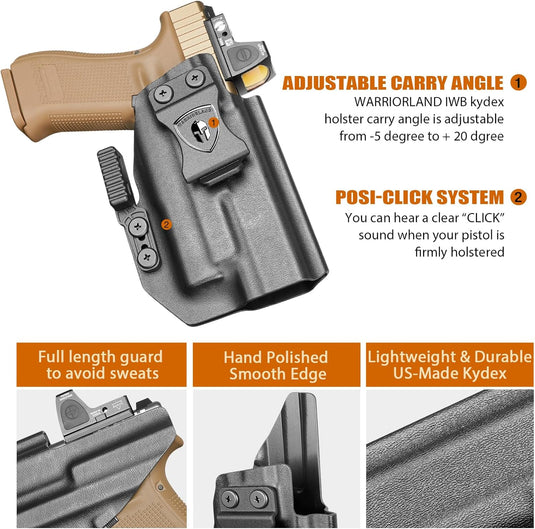 Glock 17/19 Gen3-6 / G19X / 44/45 / G34 Gen4-5 IWB Kydex Holster w/Claw - Olight PL Mini 2 Valkyrie Light Bearing, Optic Cut, Adj. Retention & Cant, Right Hand - WARRIORLAND