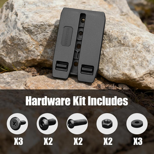 MOLLE Holster & Mag Pouch Adapter (3-Inch) - WARRIORLAND Heavy-Duty Tactical Clip for Holsters, Pouches, Taser X7/X26P, Sheaths & Backpacks, w/Mount Screw & Nut Kit, 1 Pack