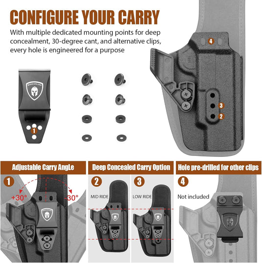 WARRIORLAND IWB Hybrid Holster for 5" 1911 No-Rail (Colt · Kimber · Ruger · S&W · Sig · RIA · Tisas) - Optic Cut, Adjustable Cant/Height/Retention, Ultimate Comfort Leather-Kydex, Right Hand Draw