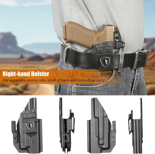 Glock 17/19 Gen3-6 / G19X / 44/45 / G34 Gen4-5 IWB Kydex Holster w/Claw - Olight PL Mini 2 Valkyrie Light Bearing, Optic Cut, Adj. Retention & Cant, Right Hand - WARRIORLAND