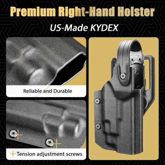 Glock 17/19/19X/45 Gen3-5 Holster OWB Kydex Light-Bearing - Fits TLR-7A / TLR-7 X / TLR-7 HL-X / TLR-8A / TLR-8 X & More, Optic Cut, Thumb Release, 2.0" Mid-Ride Belt Loop, Right Hand - WARRIORLAND