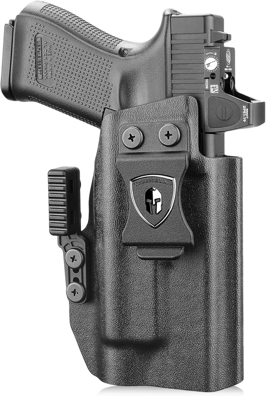 Glock 17/19 Gen3-6 / G19X / 44/45 / G34 Gen4-5 IWB Kydex Holster w/Claw - TLR-1 / TLR-1 HL / HL-X / HP-X / TLR-1s Light Bearing, Optic Cut, Adj. Retention & Cant, Right Hand - WARRIORLAND