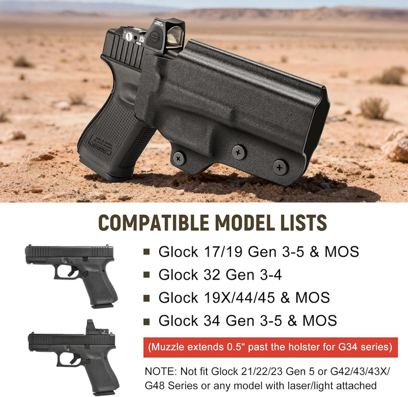Load image into Gallery viewer, Glock 17/19/19X/45 Holster OWB Kydex Optic Cut - Thumb Release, Fits Gen 3-5 &amp; G23/G32/G44, 360° Adjustable Cant, 1.5"-2.25" Belt, Right Hand - WARRIORLAND
