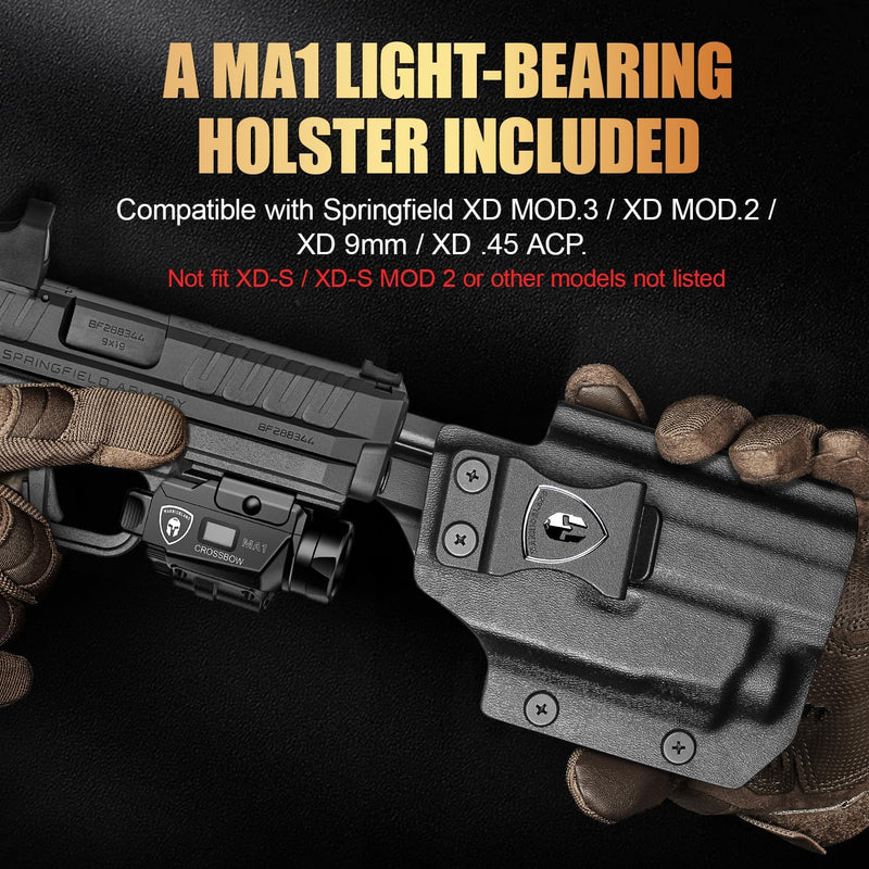 Load image into Gallery viewer, Springfield XD MOD.3 / XD9 MA1 Light-Bearing Holster Combo - Green Beam + LED Tactical Light, Magnetic USB Rechargeable w/Battery Screen, Optic Ready, Right Hand - WARRIORLAND

