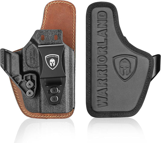 WARRIORLAND IWB Hybrid Holster for Glock 43 · 43 MOS · 48 · 43X · 48 MOS - Optic Cut, Ultimate Comfort Leather-Back, Adjustable Cant/Height/Retention, Appendix Concealed Carry, Right Hand Draw