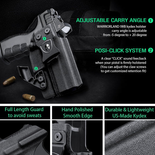 WARRIORLAND IWB Kydex Holster for Springfield XD MOD.2 / MOD.3 9mm & XD 4" .45ACP - Optic Cut + Claw, Inside Waistband Concealed Carry, Adjustable Cant & Retention, Right Hand Draw