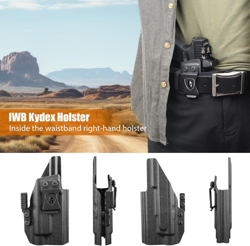 Load image into Gallery viewer, Glock 17/19 Gen3-6 / G19X / 44/45 / G34 Gen4-5 IWB Kydex Holster w/Claw - TLR-1 / TLR-1 HL / HL-X / HP-X / TLR-1s Light Bearing, Optic Cut, Adj. Retention &amp; Cant, Right Hand - WARRIORLAND
