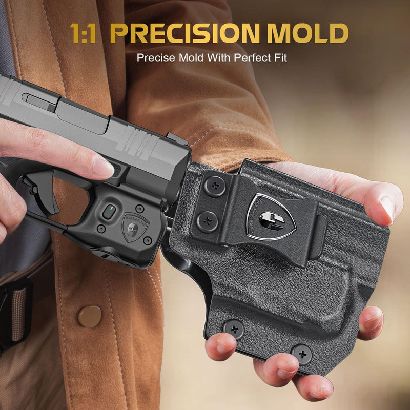 Load image into Gallery viewer, WARRIORLAND Pistol Light Laser &amp; Holster Fit for Springfield Hellcat 3″ MICRO-COMPACT, Compact 150-Lumen Trigger Mounted Tactical Weapon Light with Green Laser White LED &amp; IWB Holster, Power Indicator
