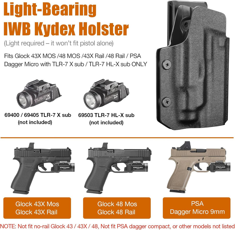 Load image into Gallery viewer, Glock 43X MOS / 48 MOS / 43X Rail OWB Kydex Holster for TLR-7X Sub / TLR-7 HL-X Sub - Optic Cut, Adjustable Cant &amp; Posi-Click Retention, Right Hand - WARRIORLAND
