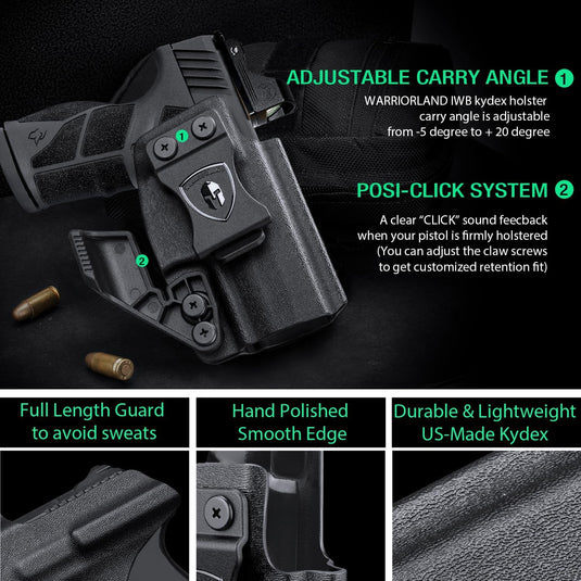 WARRIORLAND IWB Kydex Holster for Taurus GX2 - Optic Cut & Claw, Inside Waistband Concealed Carry, Adjustable Cant & Retention, Audible Lock, Right Hand