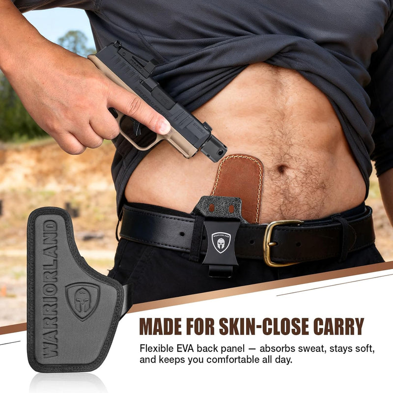 Load image into Gallery viewer, WARRIORLAND Springfield Hellcat Pro Holster - Compatible with Hellcat/RDP/OSP Optics Cut, IWB Hybrid Kydex/Leather Concealed Carry Holster, Right Hand, Adjustable Cant &amp; Retention &amp; Ride Height, Inside Waistband Holster
